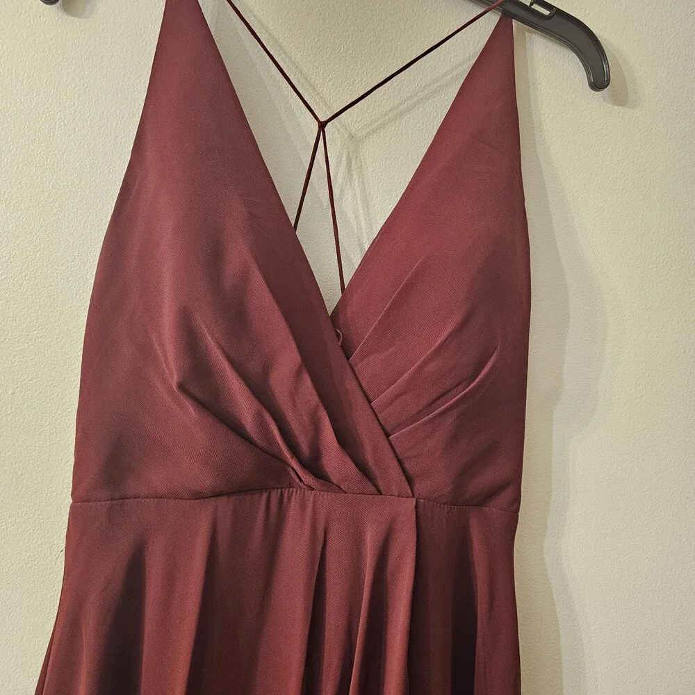 Jenny Yoo Farrah Burgundy Chiffon Bridesmaid Gown Ruffle Maxi Formal Dress 0 - Picture 3 of 9